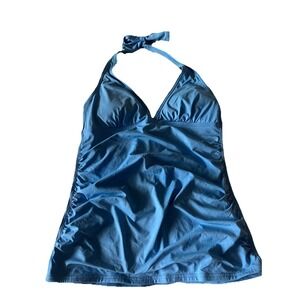 TOMMY BAHAMA ~ Lined Ocean Blue V-Neck Ruched TANKINI SWIM TOP S Orig. $148
